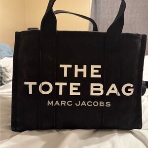 Marc Jacobs Black Canvas Tote Bag with Bold Branding